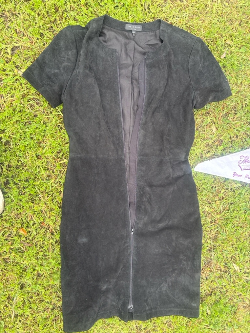 Black %100 Suede Rag + Bone Short Sleeve full Zip Front Dress